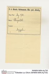 Etiketten zu Olivin (NHMW-MIN-Ay730)